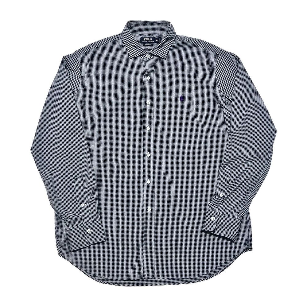 Polo Ralph Lauren Performance Men's XL Black White Check Long-Sleeve Shirt Nylon